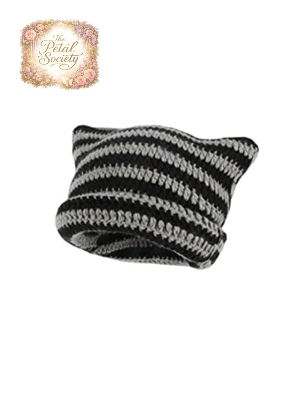 Handmade Crochet Cat Ear Beanie Soft Cozy Slouchy Hat Y2k Grunge Accessory